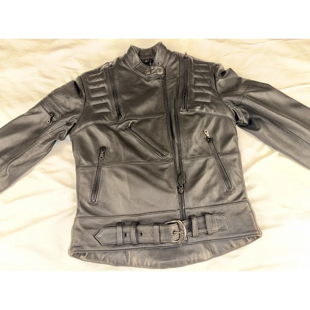 Harley Davidson Leather Jacket Small Women's Black Biker Moto Full Zip EUC